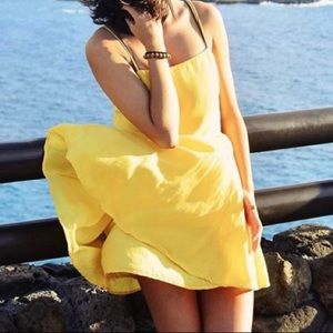 Spaghetti Strap Backless Yellow Skater Dress
